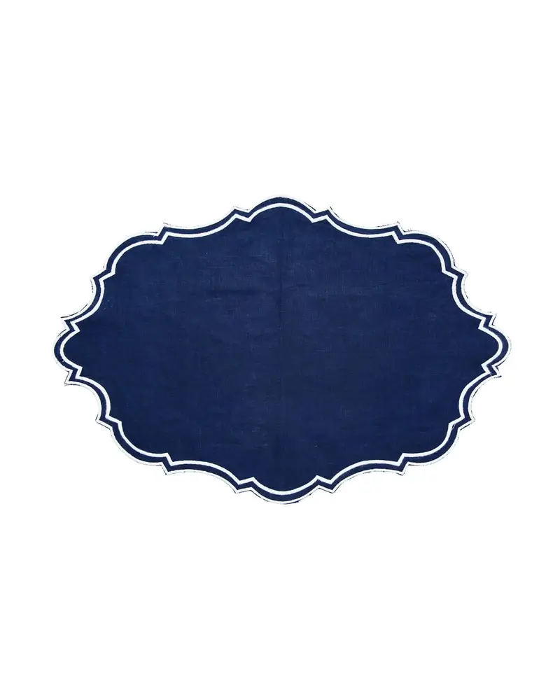 INDIVIDUAL Y SERVILLETA AZUL CON RIBETE BLANCO