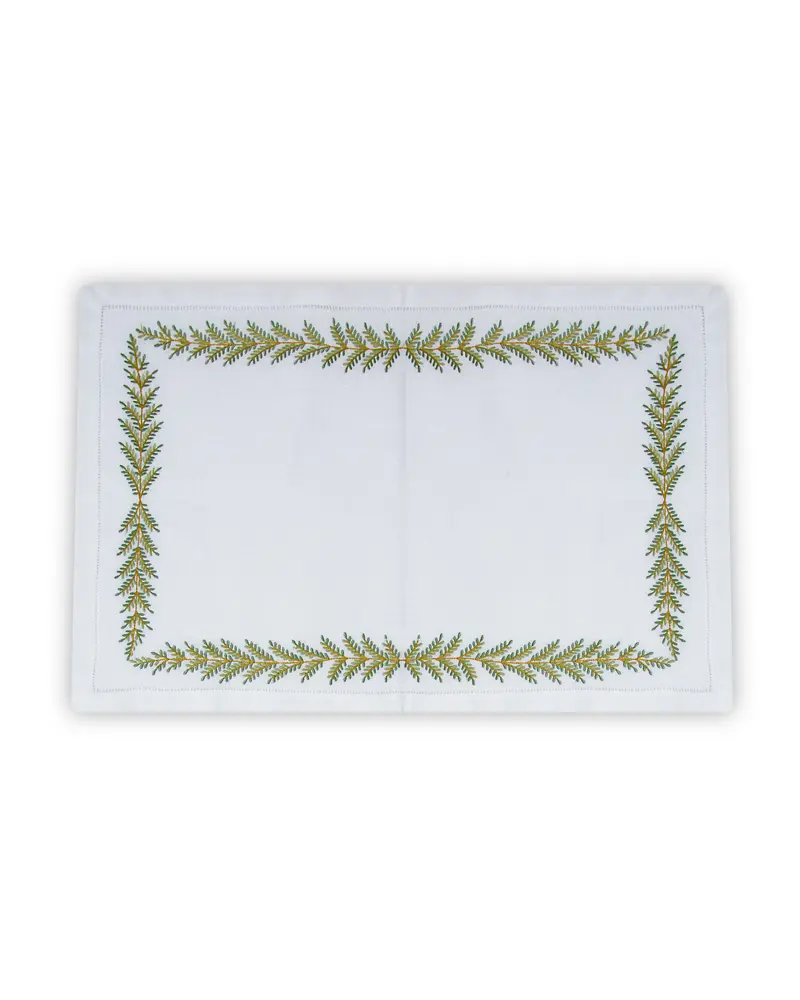 INDIVIDUAL Y SERVILLETA DE LINO CON BORDADO RAMA VERDE