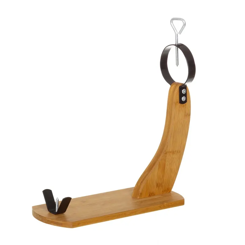 Jamonero para cocina de bambú y soportes metálicos negros de 45x16x37 cm