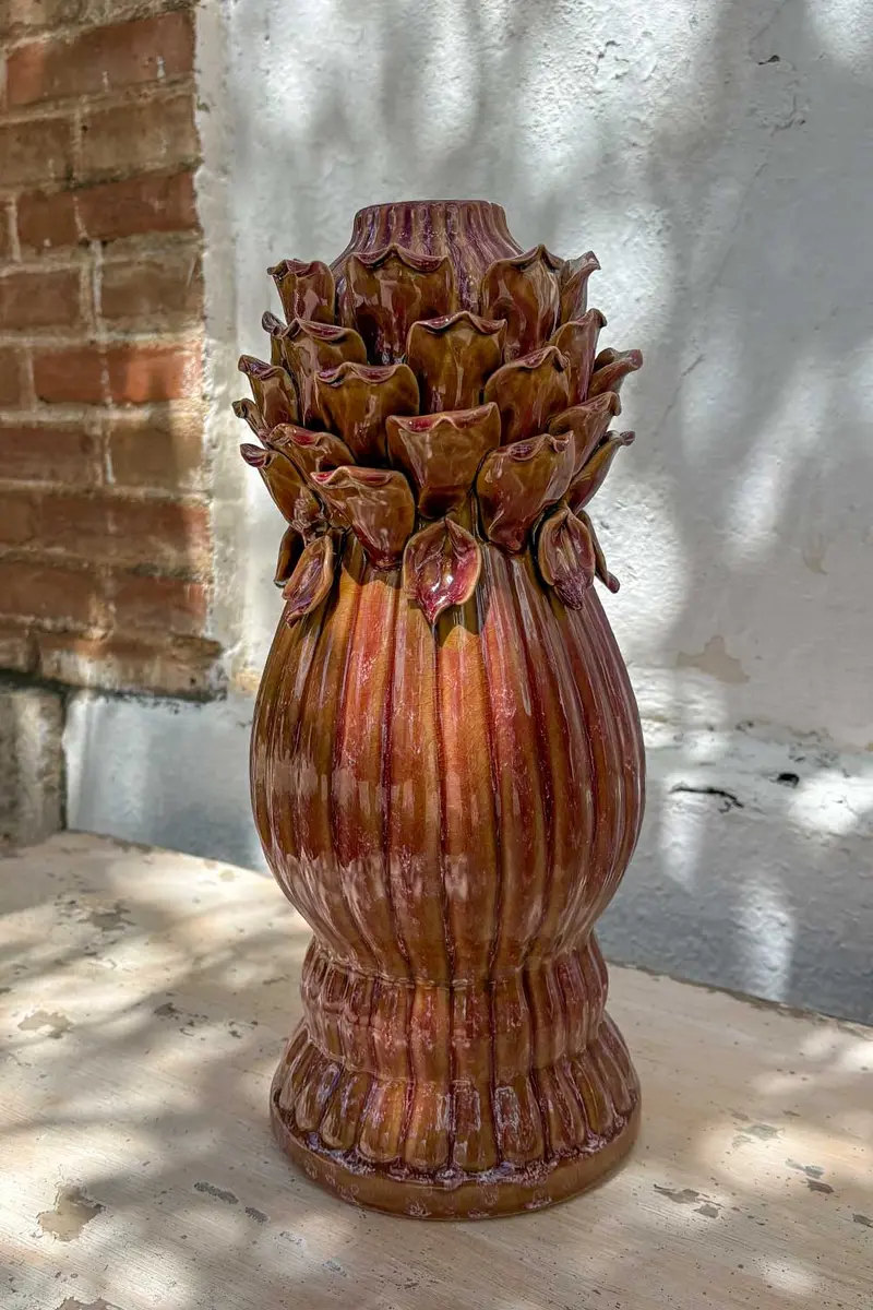 Jarrón Alargado De Gres Tono Arcilla Grande