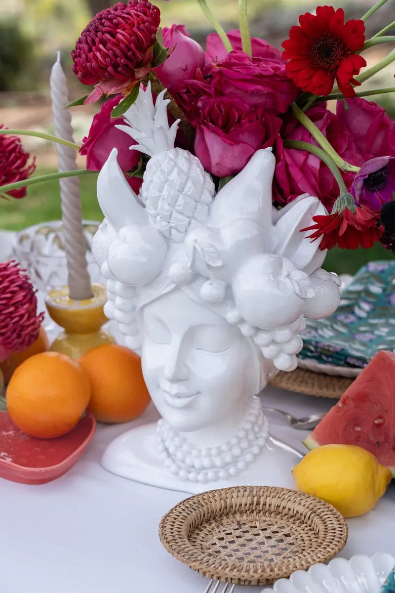 Jarrón Busto Lady Tutti Fruti Blanco De Porcelana
