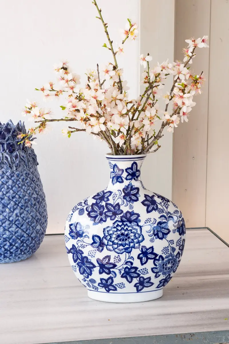 Jarrón De Porcelana Azul Y Blanco Modelo Kioto
