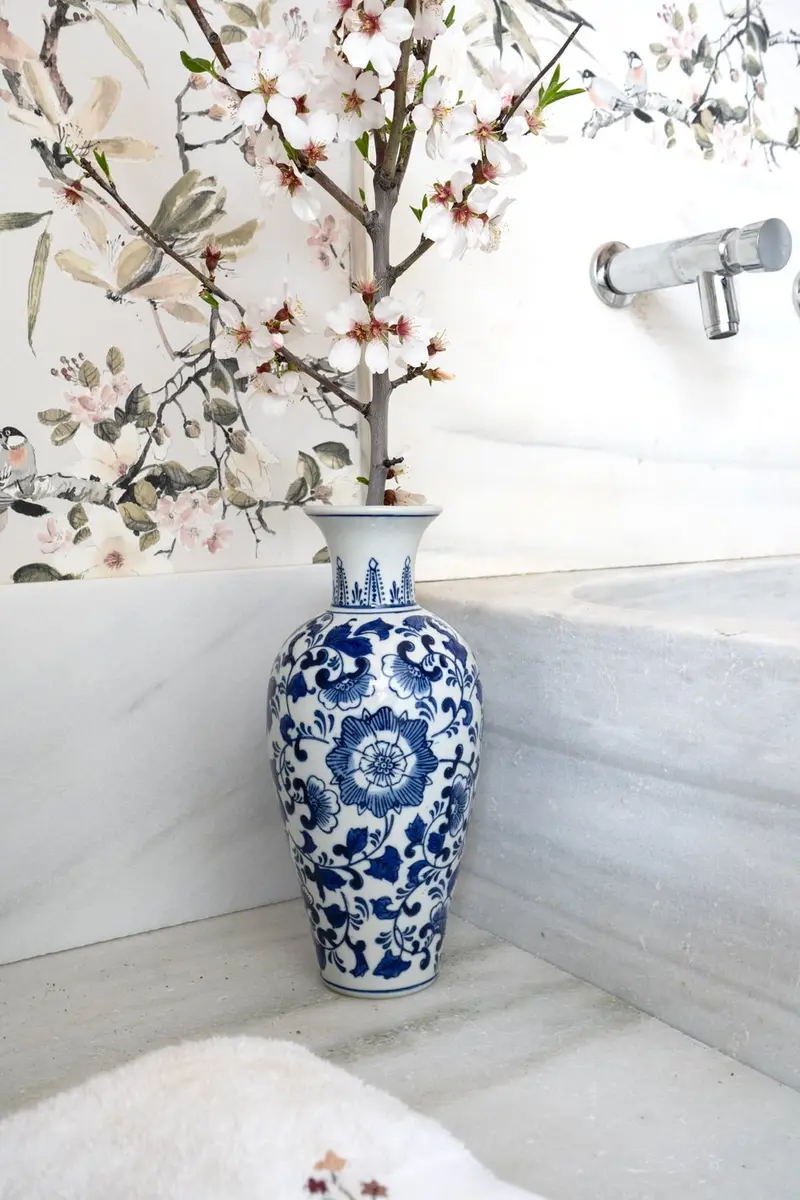 Jarrón De Porcelana Azul Y Blanco Modelo Tokio