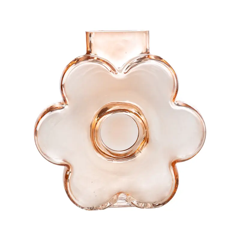Jarrón Decorativo de Vidrio Rosa con Diseño Floral para flores