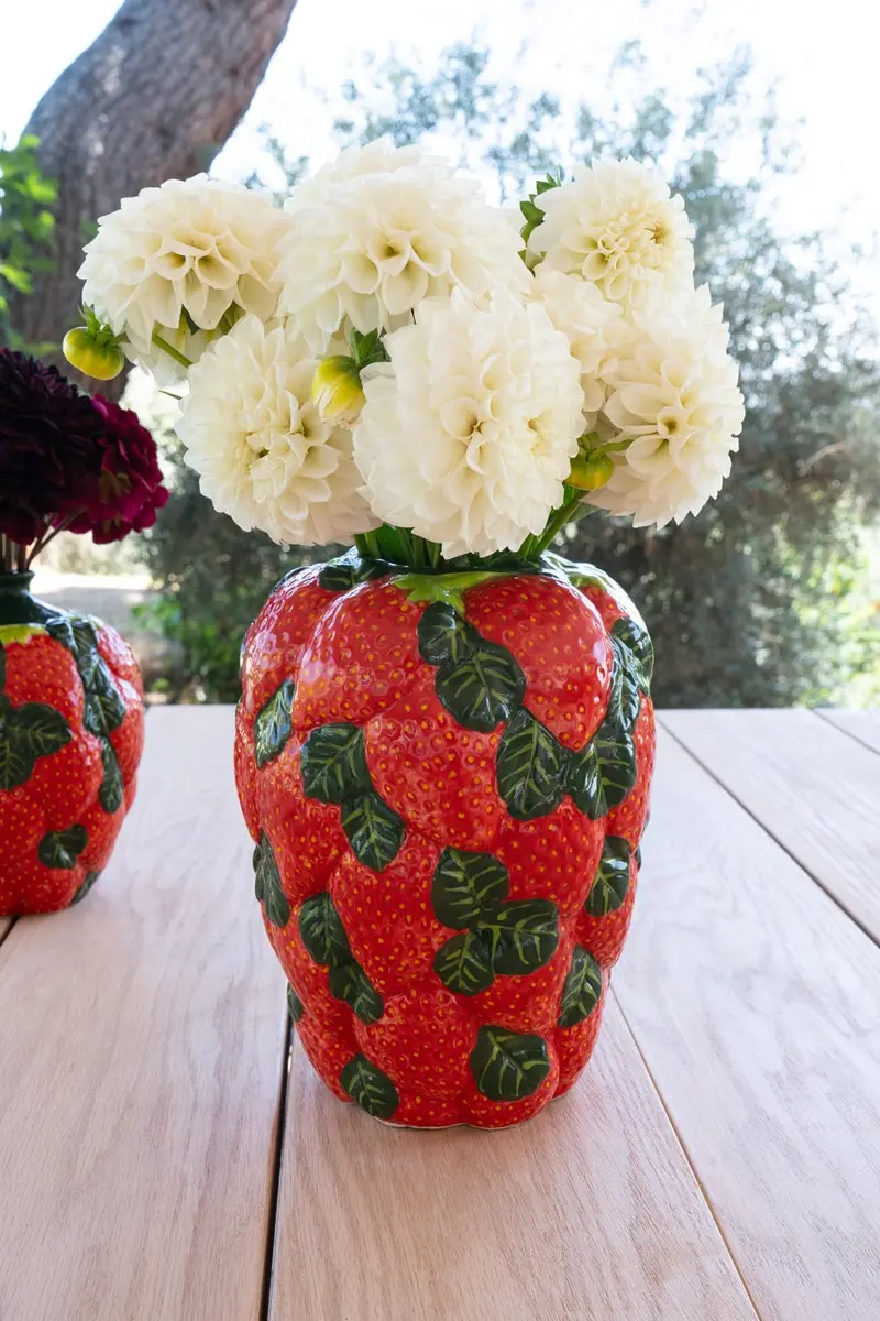 Jarrón Diseño Fresas De Porcelana Grande