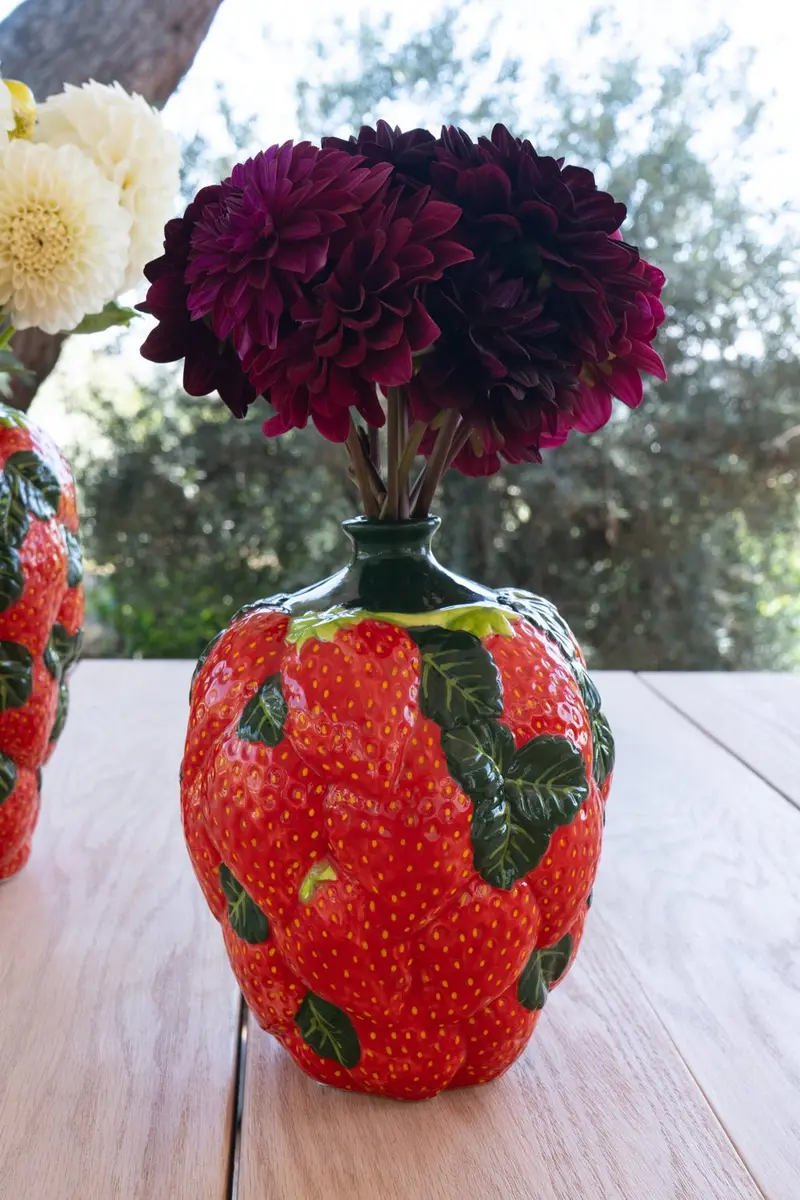 Jarrón Diseño Fresas De Porcelana Pequeño
