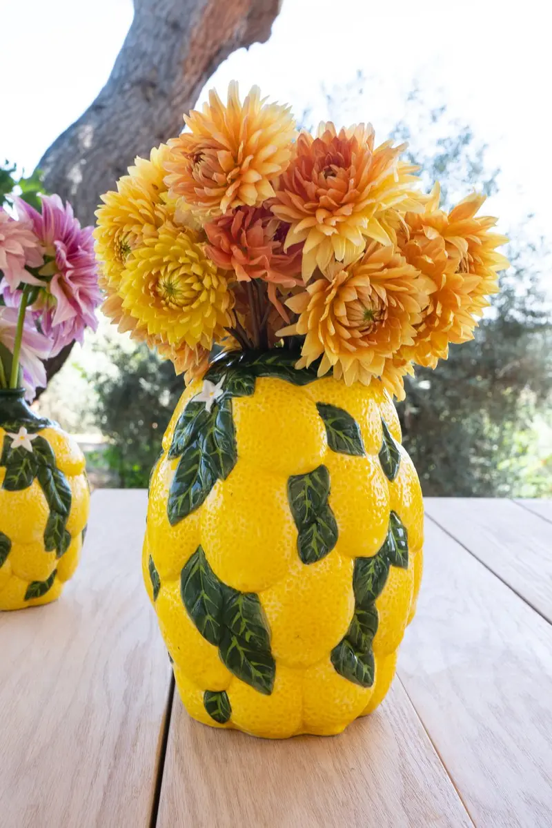 Jarrón Diseño Limones De Porcelana Grande