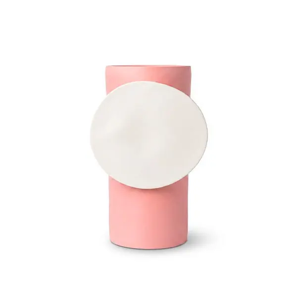 Jarrón Rosa Círculo Blanco