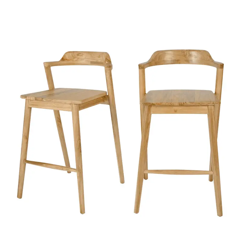 JOKO - Lote de 2 sillas de bar de teca H65cm