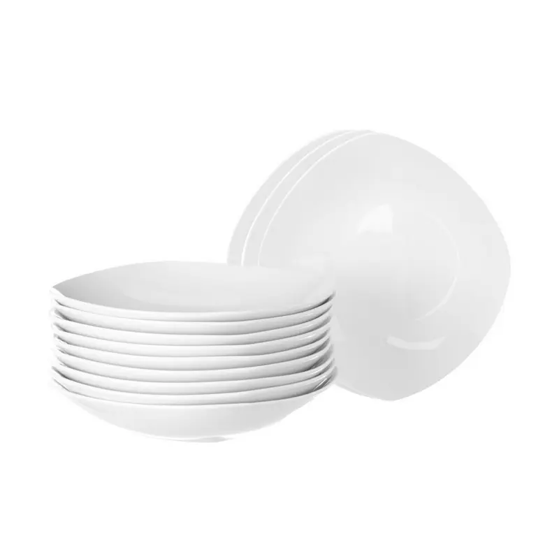 Juego de 12 platos hondos cuadrados en porcelana color blanco de 21,5 cm