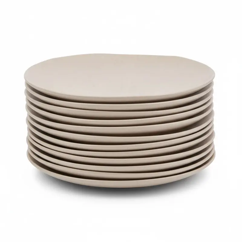 Juego de 12 platos llanos fabricados en melamina color beige de 28 cm