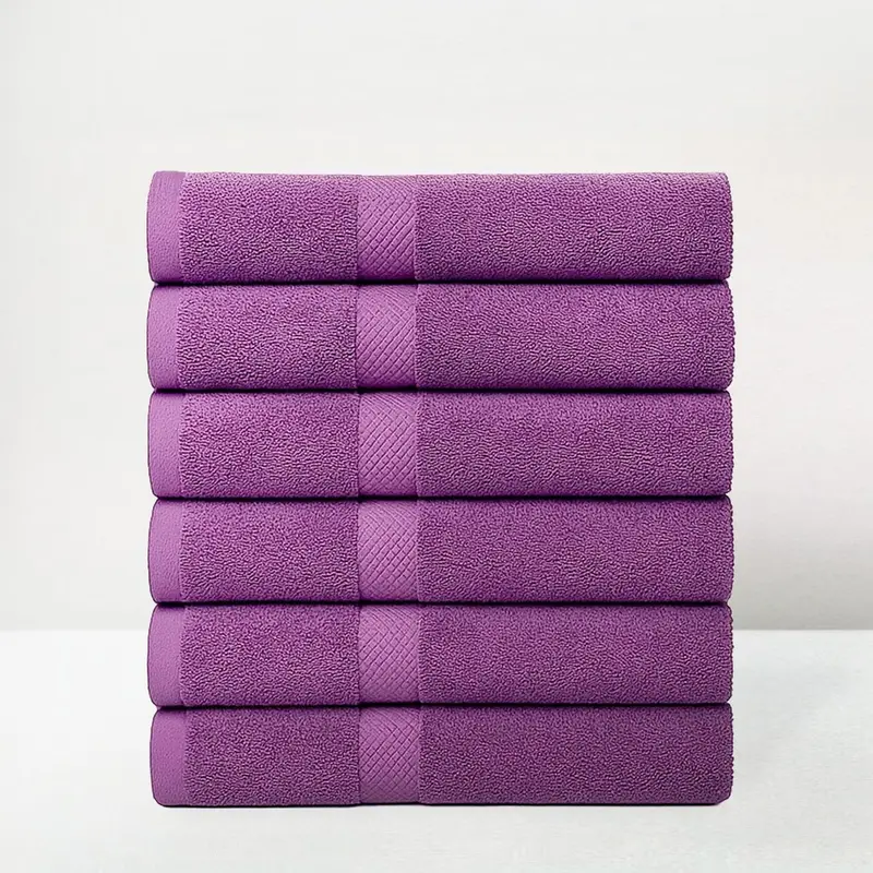 Juego de 6 toallas ducha grandes color violeta 100% algodón 150x100 cm