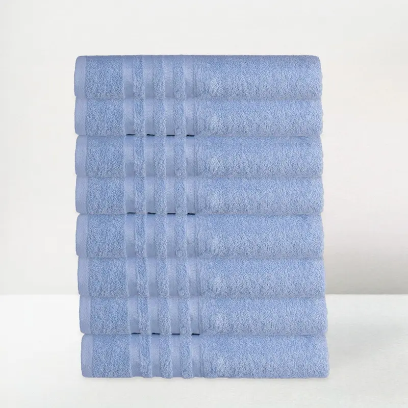 Juego de 8 toallas de baño color azul 100% algodón rizo de 140x70 cm
