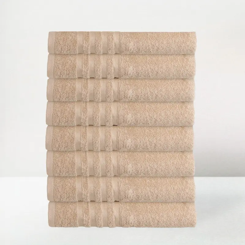 Juego de 8 toallas de baño color beige 100% algodón rizo de 140x70 cm