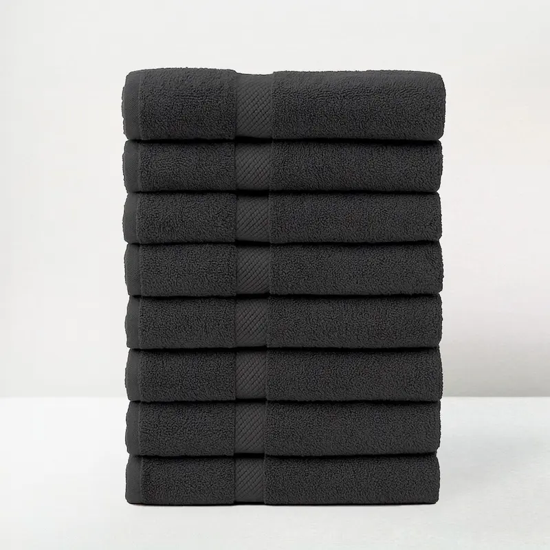 Juego de 8 toallas de baño color negro 100% algodón rizo de 140x70 cm