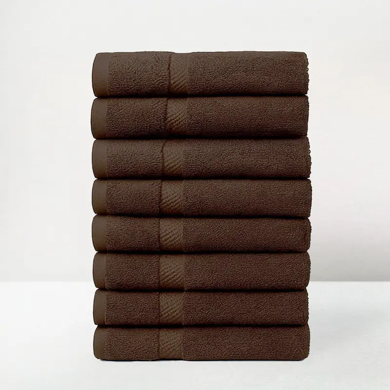 Juego de 8 toallas de ducha color chocolate 100% algodón rizo 140x70 cm