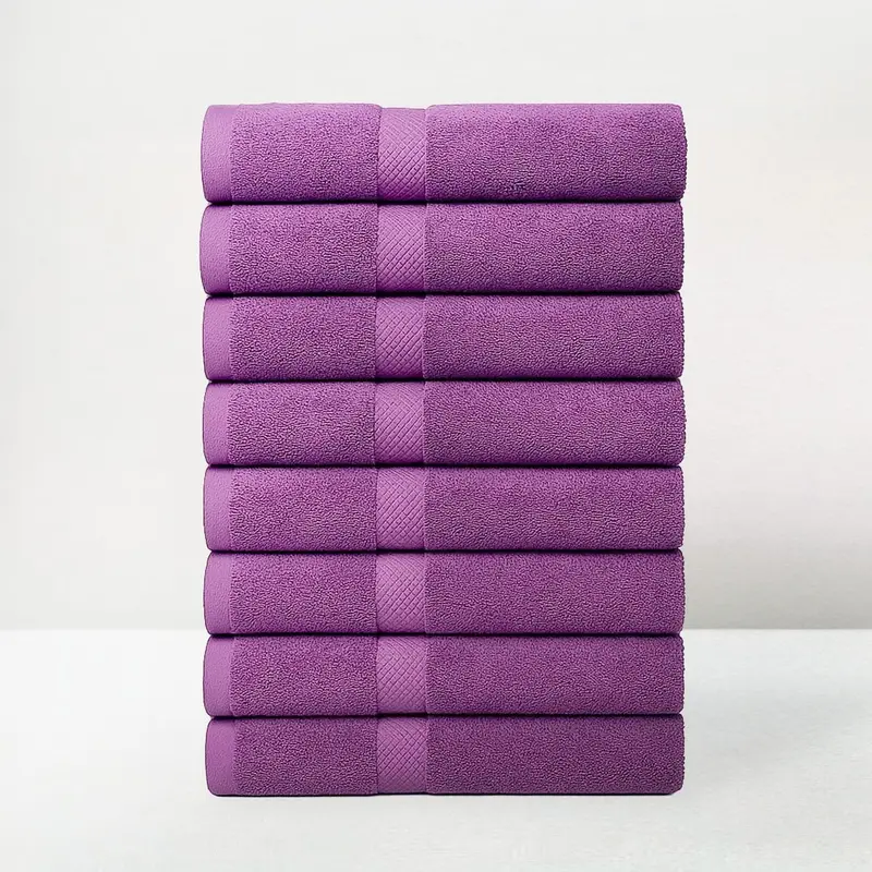 Juego de 8 toallas de ducha color violeta 100% algodón rizo 140x70 cm
