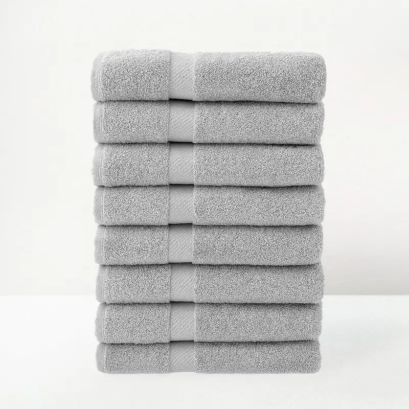 Juego de 8 toallas de ducha gris claro 100% algodón rizo de 140x70 cm