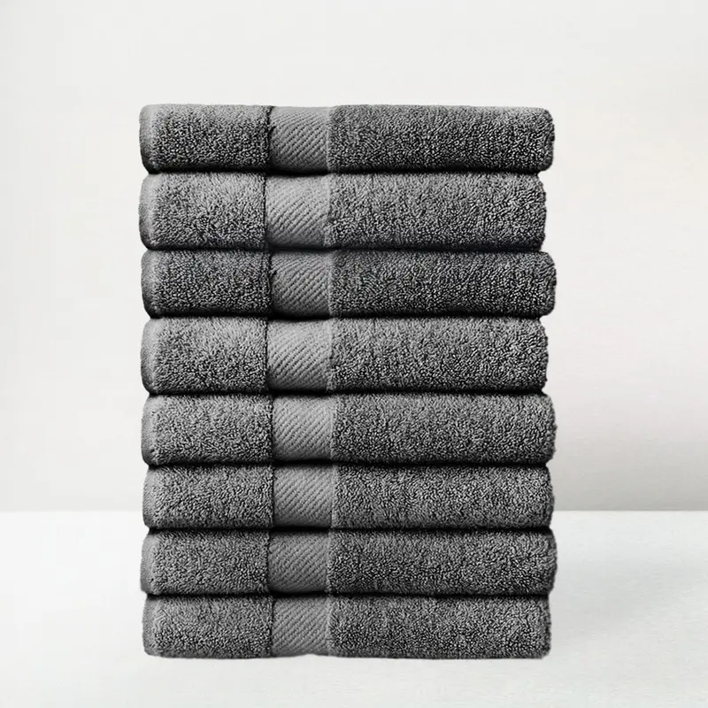 Juego de 8 toallas de ducha gris oscuro 100% algodón rizo de 140x70 cm