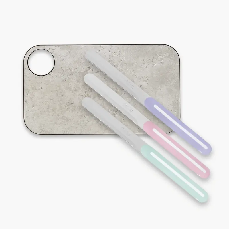 Juego de cuchillos Línea colores + tabla de corte gris