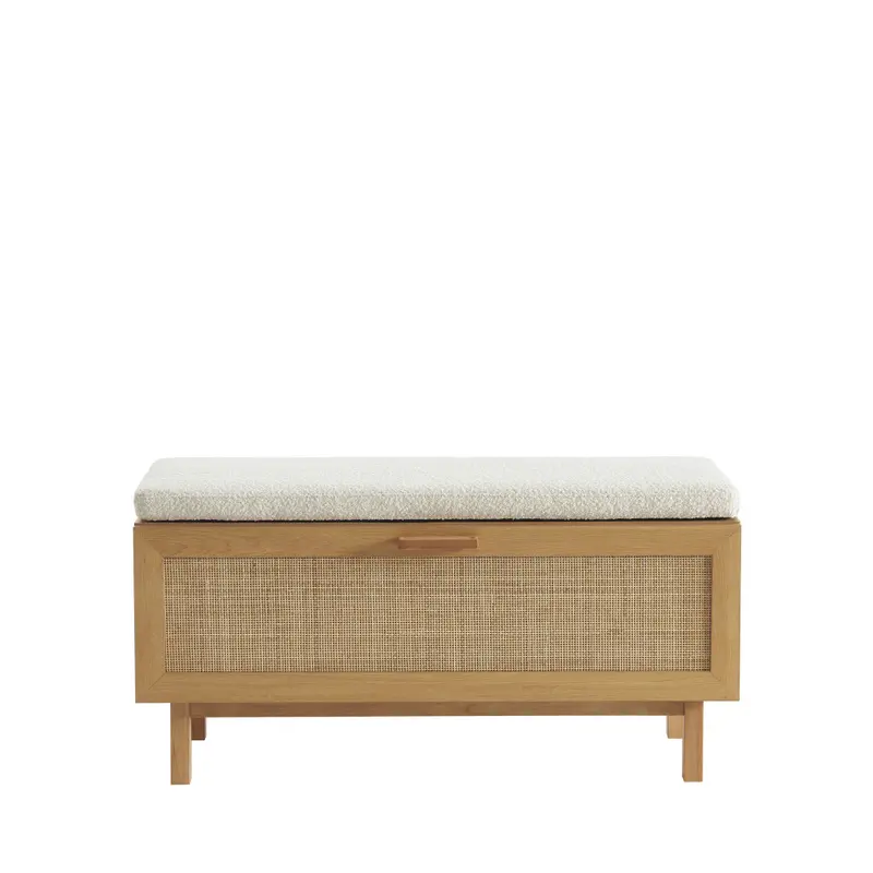 JUNE - Banco de entrada con almacenamiento para zapatos de madera y trenzado L100cm