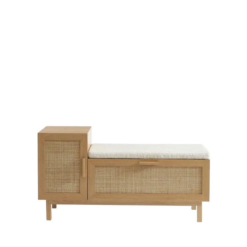 JUNE - Banco de entrada con almacenamiento para zapatos de madera y trenzado L120cm