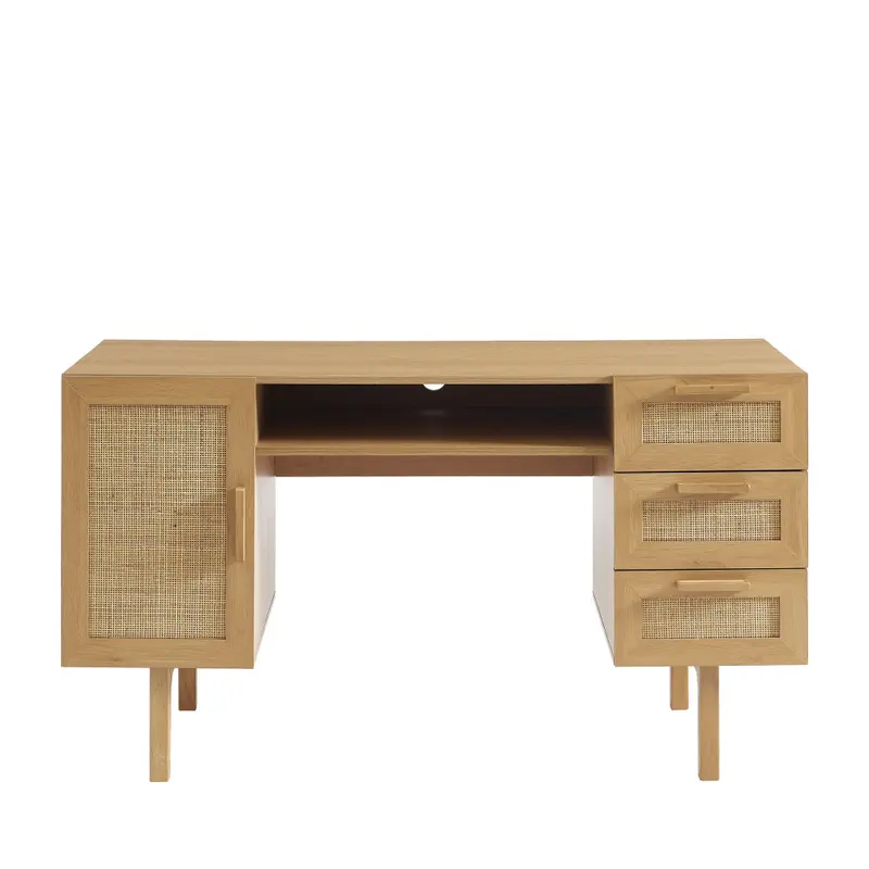 JUNE - Escrito con 1 puerta 3 cajones de madera y ratán L135cm