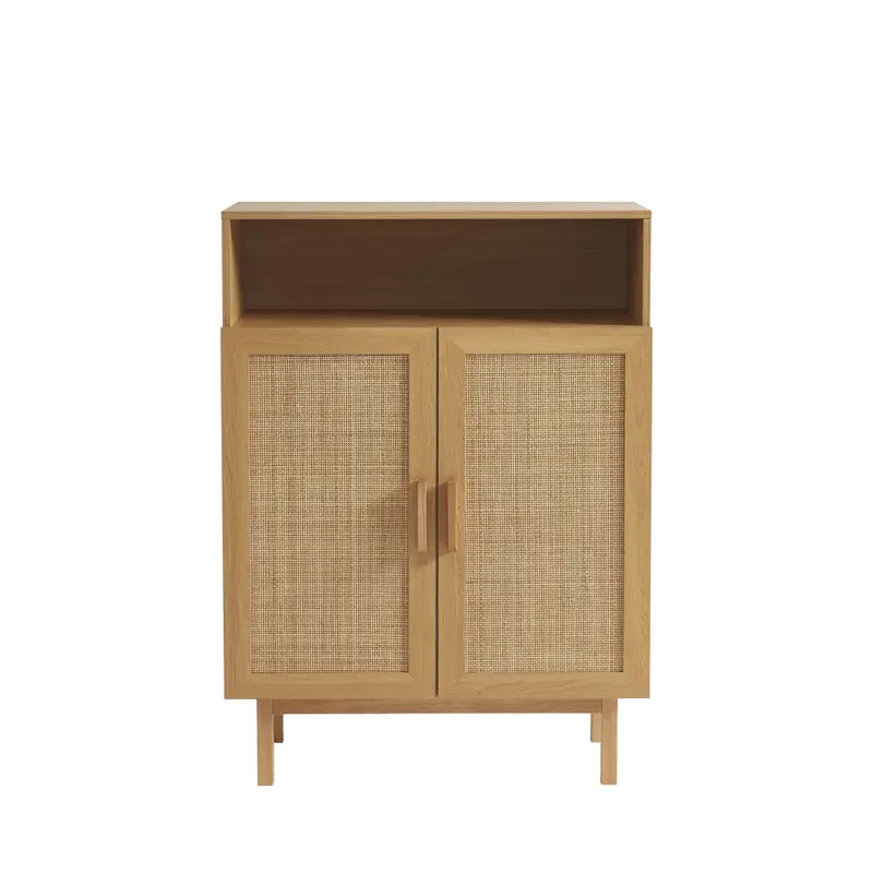 JUNE - Mueble para zapatos 2 puertas 1 estante de madera y caña L80cm