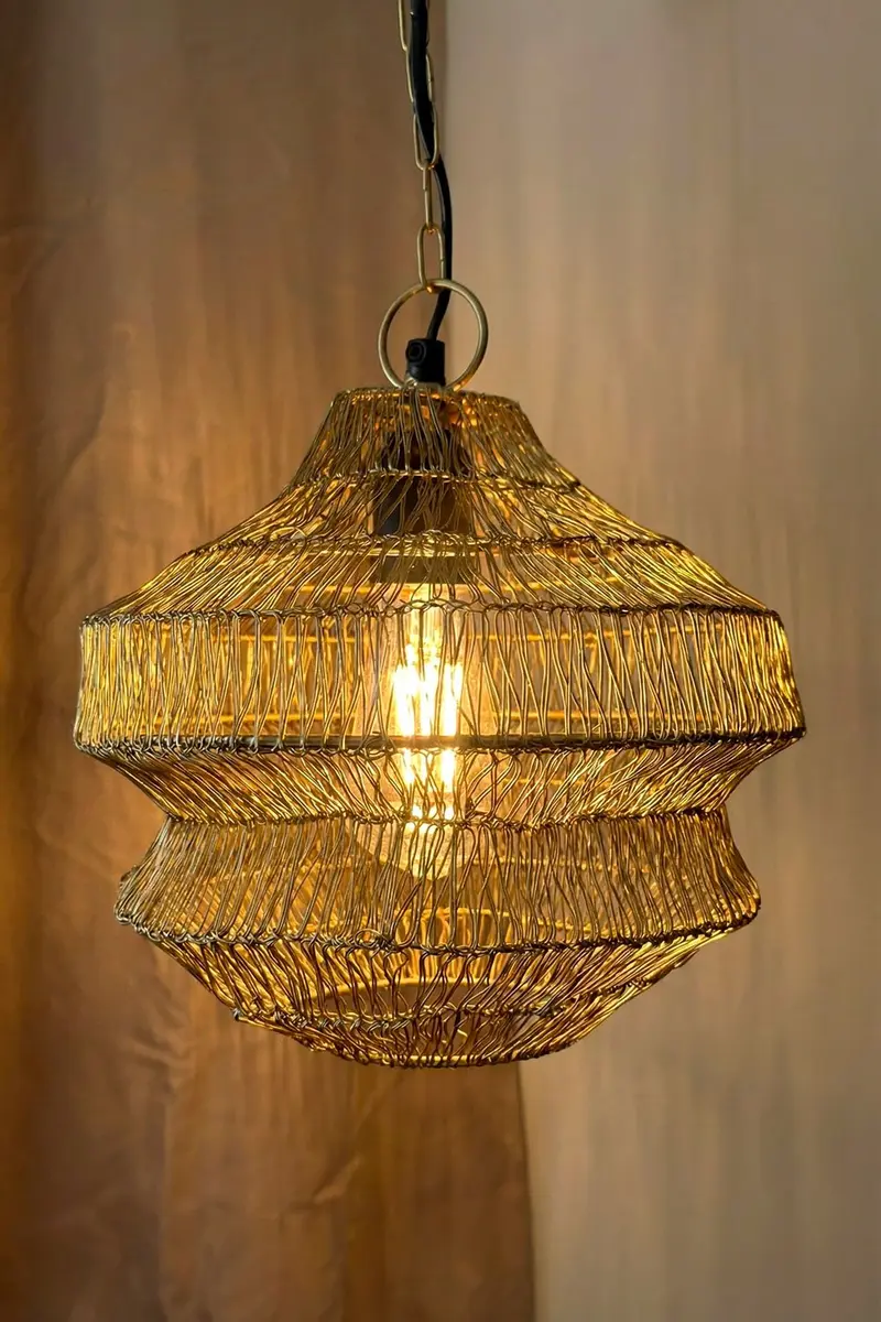 Lámpara Colgante De Hierro Dorado