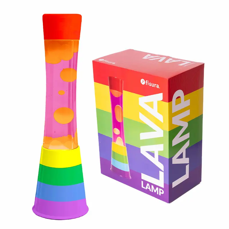 Lámpara de lava Arcoiris, líquido rosa y lava naranja
