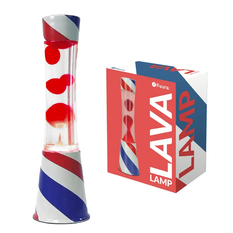 Lámpara de lava Barbería, líquido transparente y lava roja