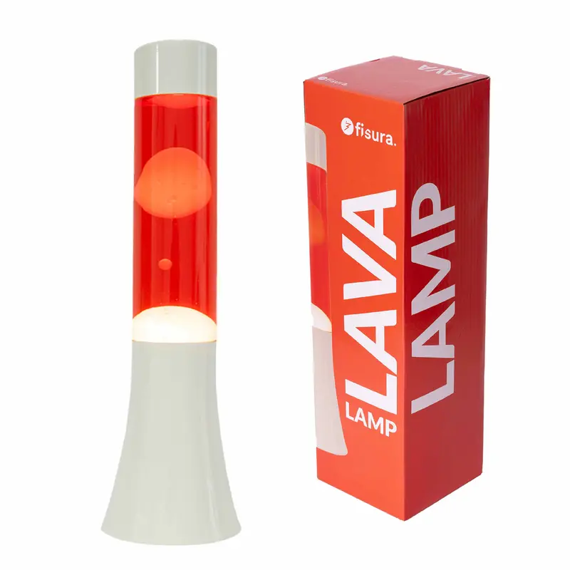 Lámpara de lava blanca de 30 cm con base blanca y líquido rojo