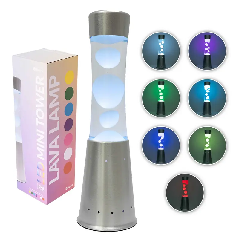 Lámpara de lava LED con base plata - 7 colores