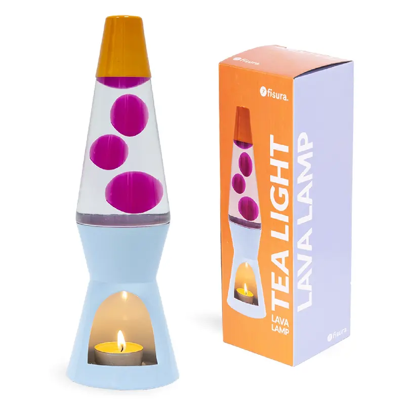 Lámpara de lava vela naranja, rosa y azul
