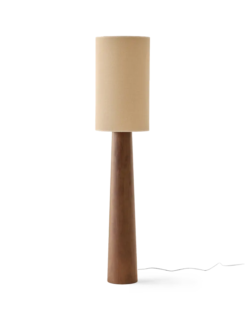 Lámpara de pie salón comedor madera y tela grande artesanal alargada Nova