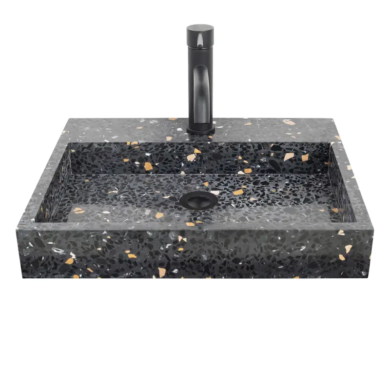 Lavabo de Mármol George con Orificio para Grifería - Terrazo Negro