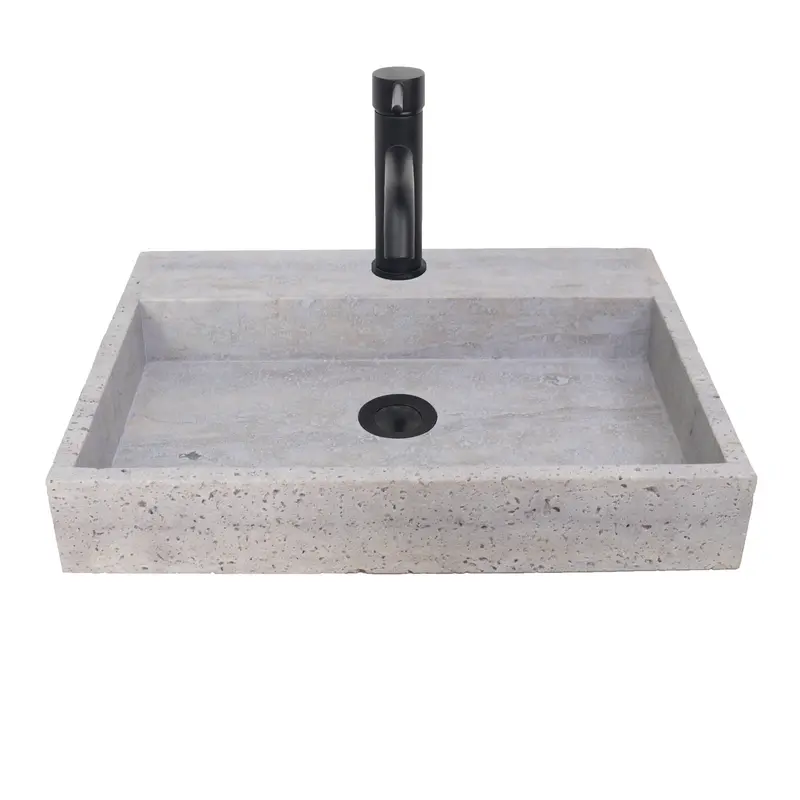 Lavabo de mármol George con orificio para grifo - Piedra arenisca gris - Travertino relleno