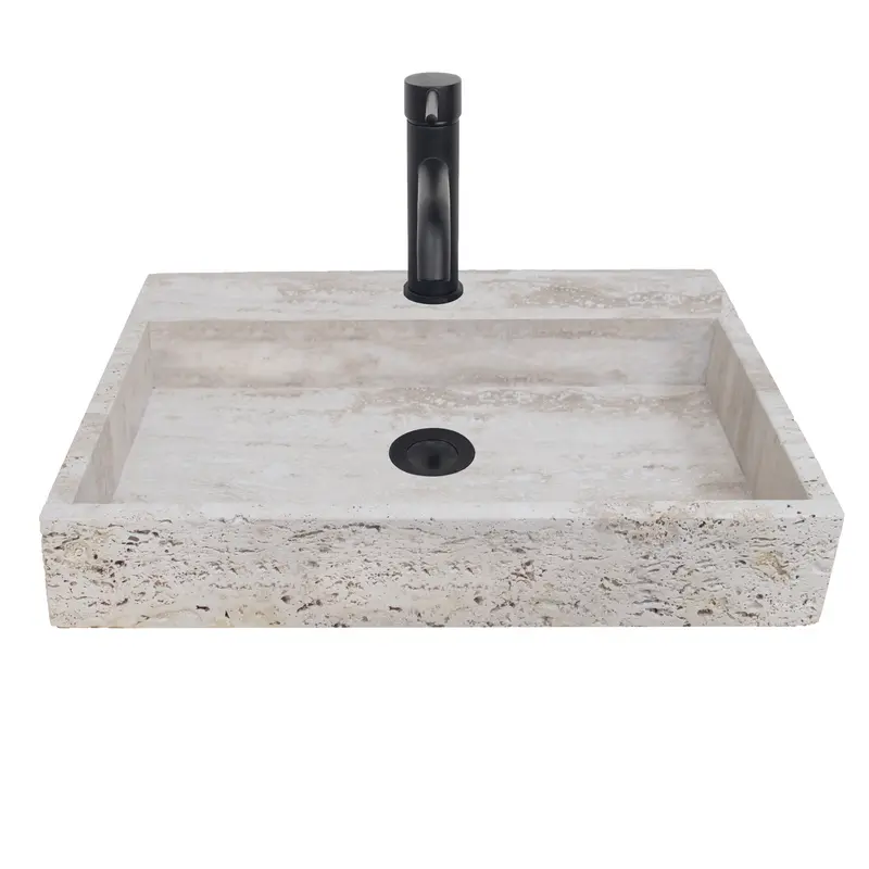 Lavabo - George - Con Orificio Para Grifería - Travertino Blanco