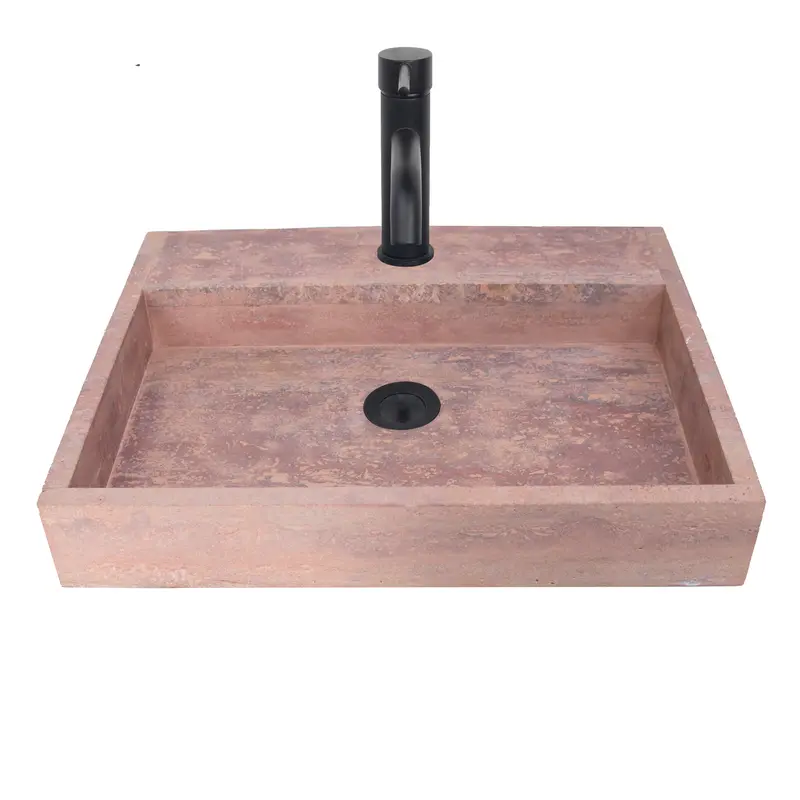Lavabo - George - Con Orificio Para Grifería - Travertino Rojo