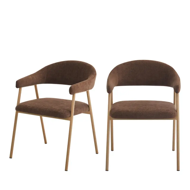 Leon - Juego de 2 sillas de mesa de tela con patas efecto madera clara