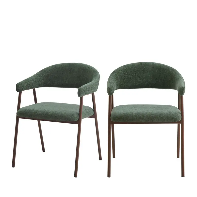 Leon - Juego de 2 sillas de mesa de tela con patas efecto madera oscura