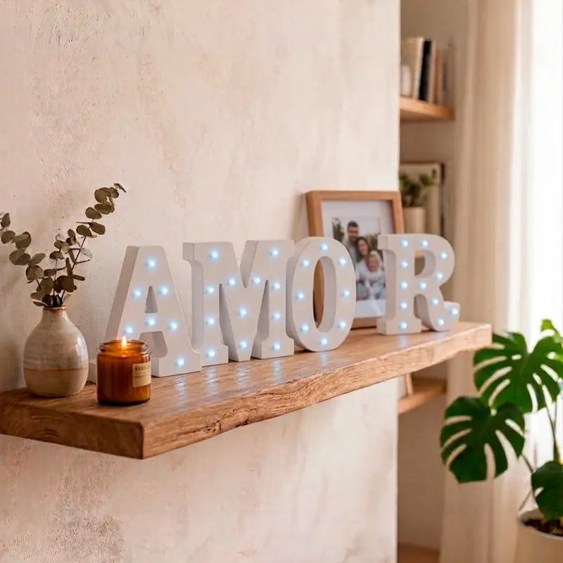 Letra de Madera Blanca con Luces LED - Inicial Luminosa para Decoración, Bodas y Regalos Personalizados