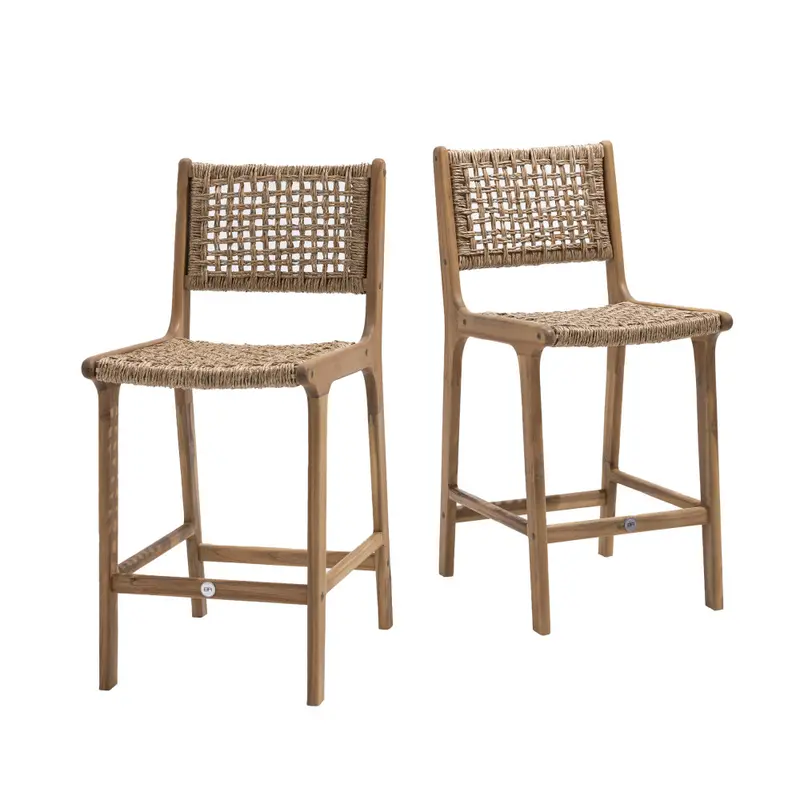 Lexia - Lote de 2 taburetes de bar para interior/exterior de madera de acacia y resina trenzada H66cm