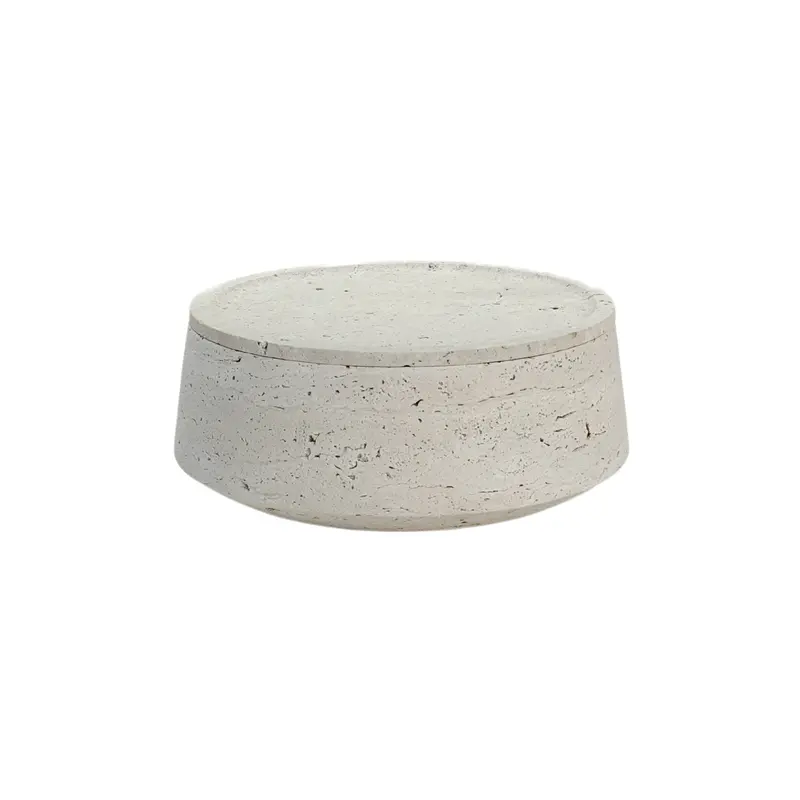 Maceta decorativa Macon con tapa - D30 H14 - Travertino blanco