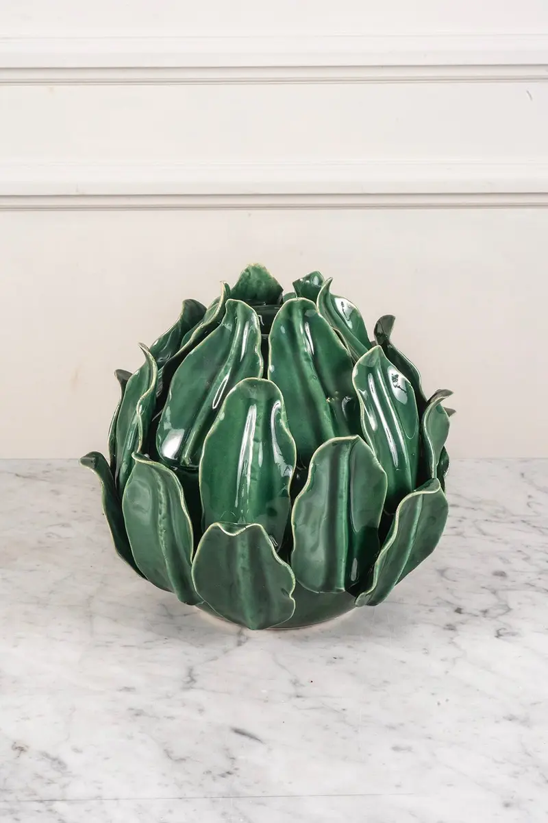 Maceta O Jarrón De Cerámica Con Diseño De Hojas Verdes Azuladas