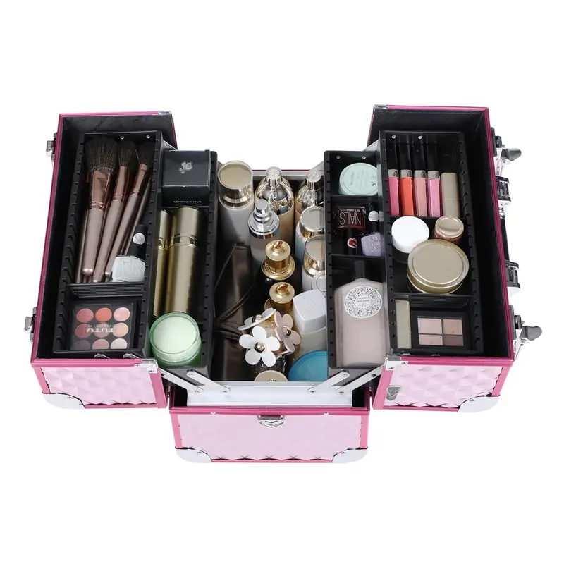 Maletín para Maquillaje de Color Plata Rosa