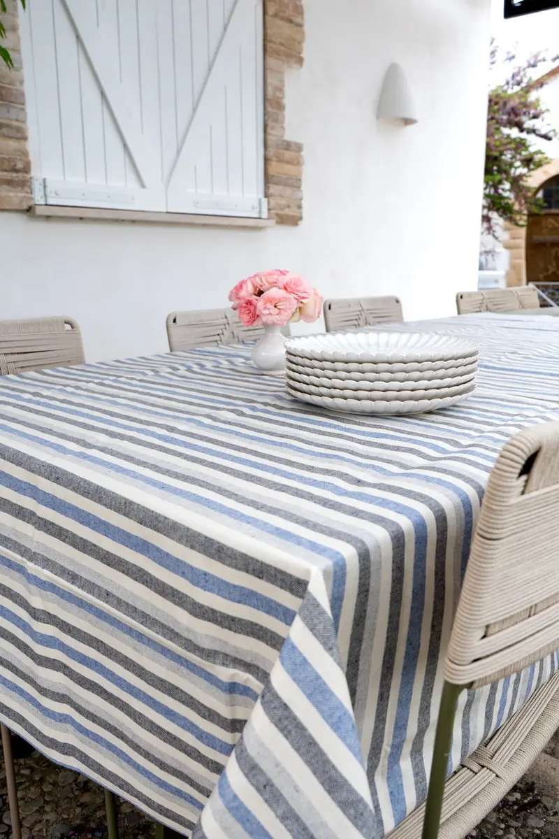 Mantel Antimanchas Con Diseño De Rayas Azules