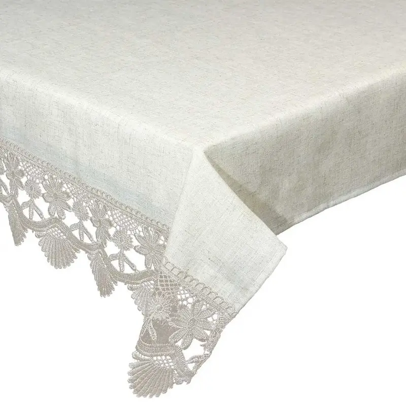MANTEL BEIGE CON BORDADO DECORATIVO 150x300 CM