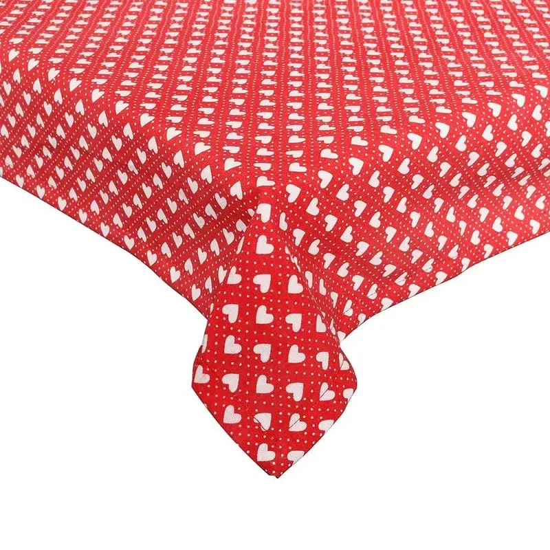 MANTEL DE ALGODÓN ROJO CON CORAZONES