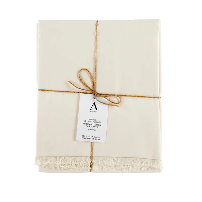 Mantel de mesa blanco de lino con flecos 200 cm